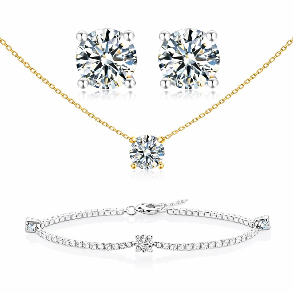 ליאור | סט מוסונייט קלאסי – שרשרת, צמיד ועגילים