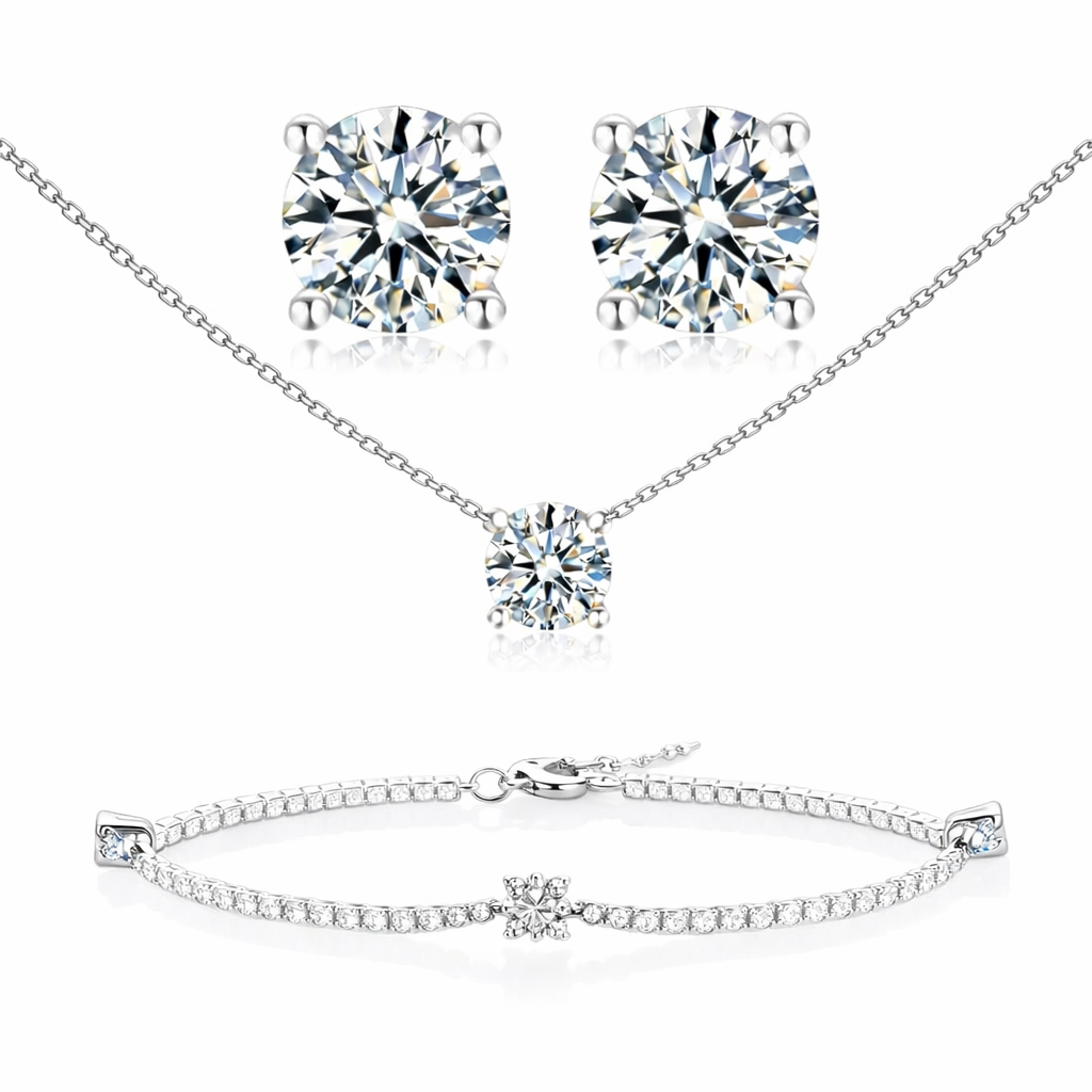 ליאור | סט מוסונייט קלאסי – שרשרת, צמיד ועגילים