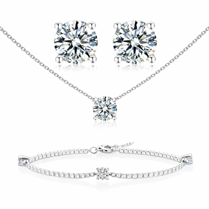 ליאור | סט מוסונייט קלאסי – שרשרת, צמיד ועגילים