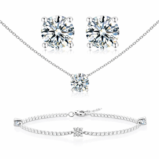 ליאור | סט מוסונייט קלאסי – שרשרת, צמיד ועגילים