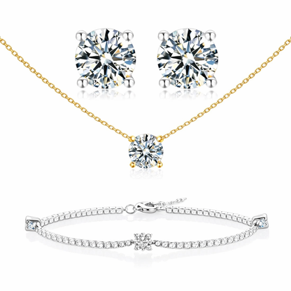 ליאור | סט מוסונייט קלאסי – שרשרת, צמיד ועגילים