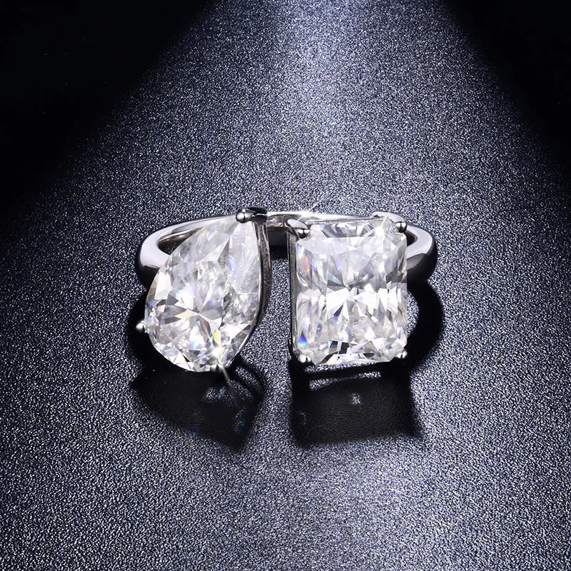 רימא | טבעת מוסונייט פתוחה בצורת אגס ואמרלד