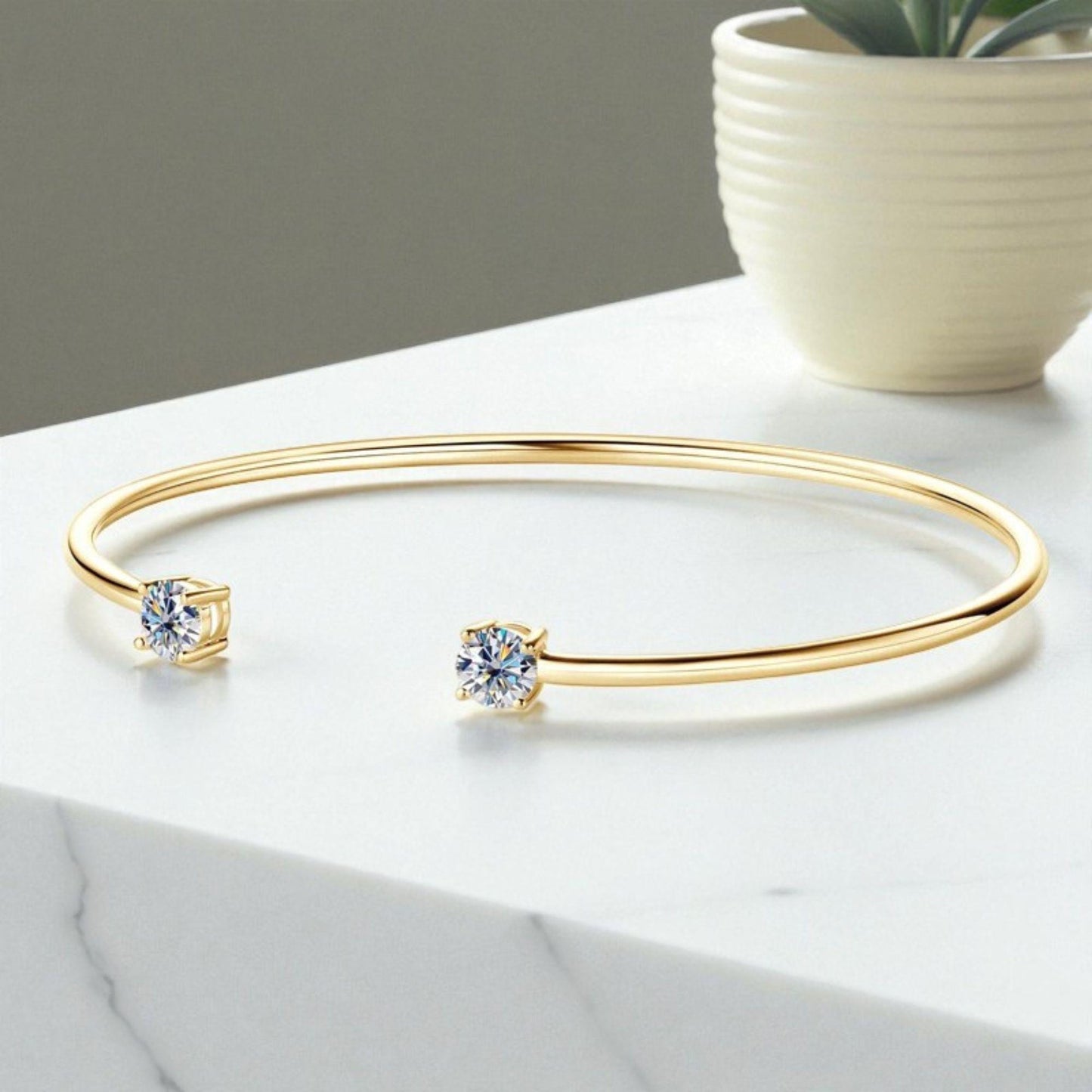 לינה | צמיד בנגל מואסנייט יוקרתי עם שתי אבנים